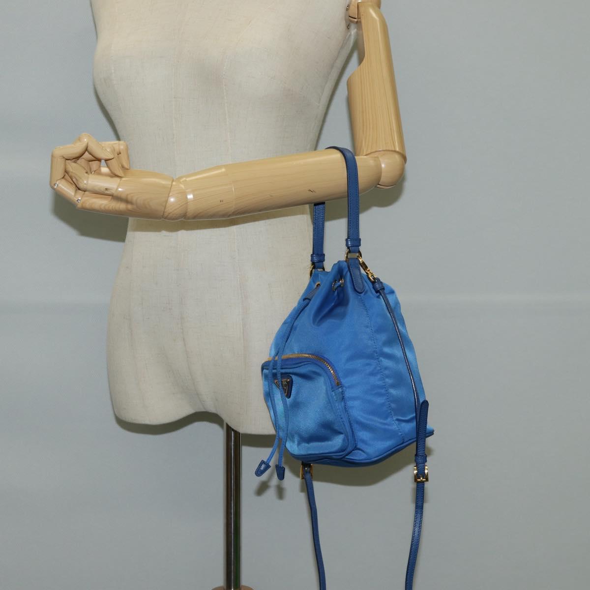 PRADA Hand Bag Nylon 2way Blue Gold Auth 127263V