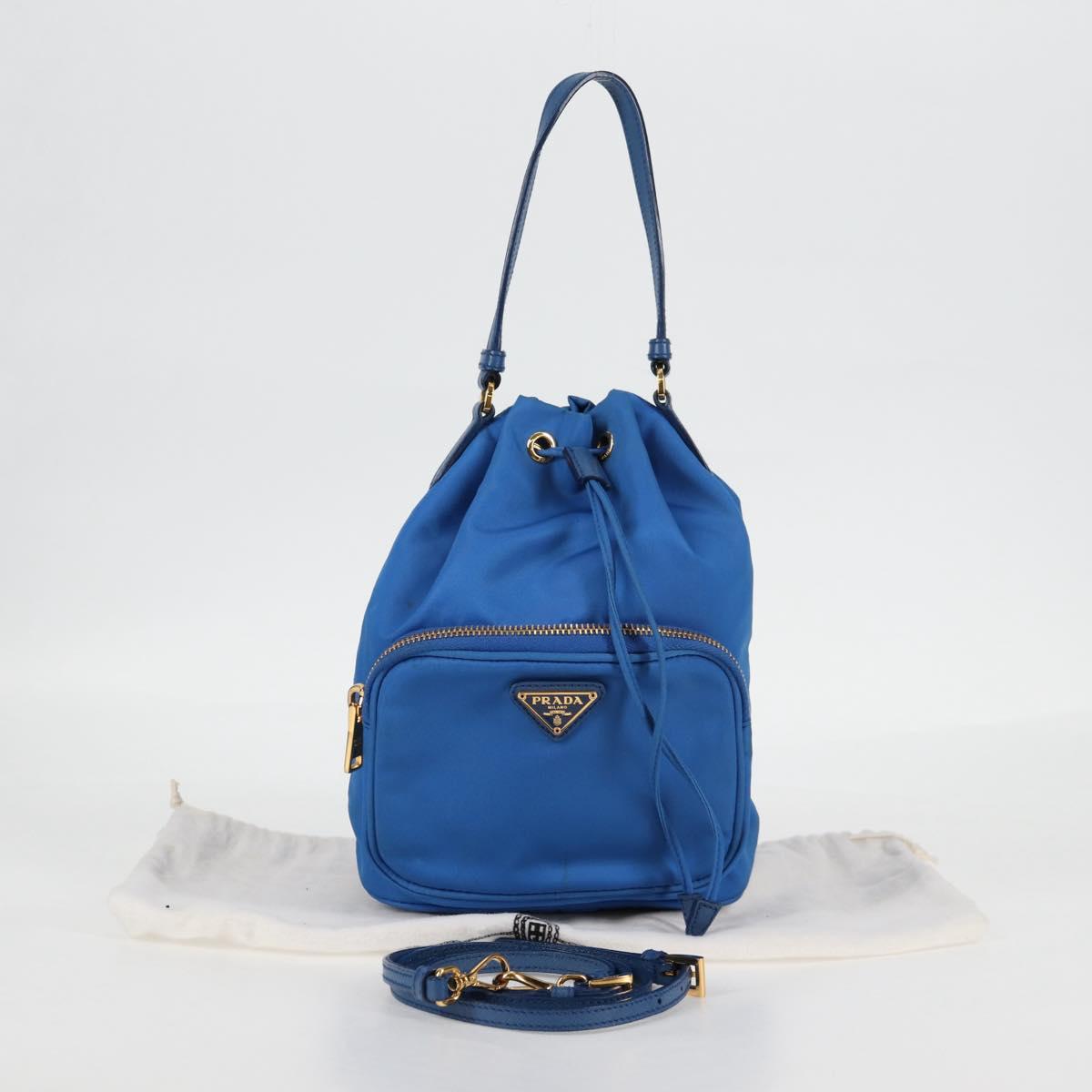 PRADA Hand Bag Nylon 2way Blue Gold Auth 127263V