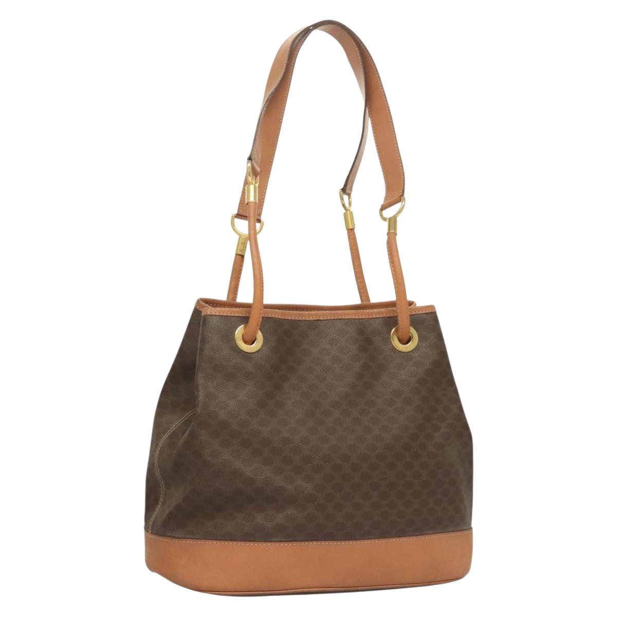 CELINE Macadam Canvas Shoulder Bag PVC Brown Gold Auth 127309