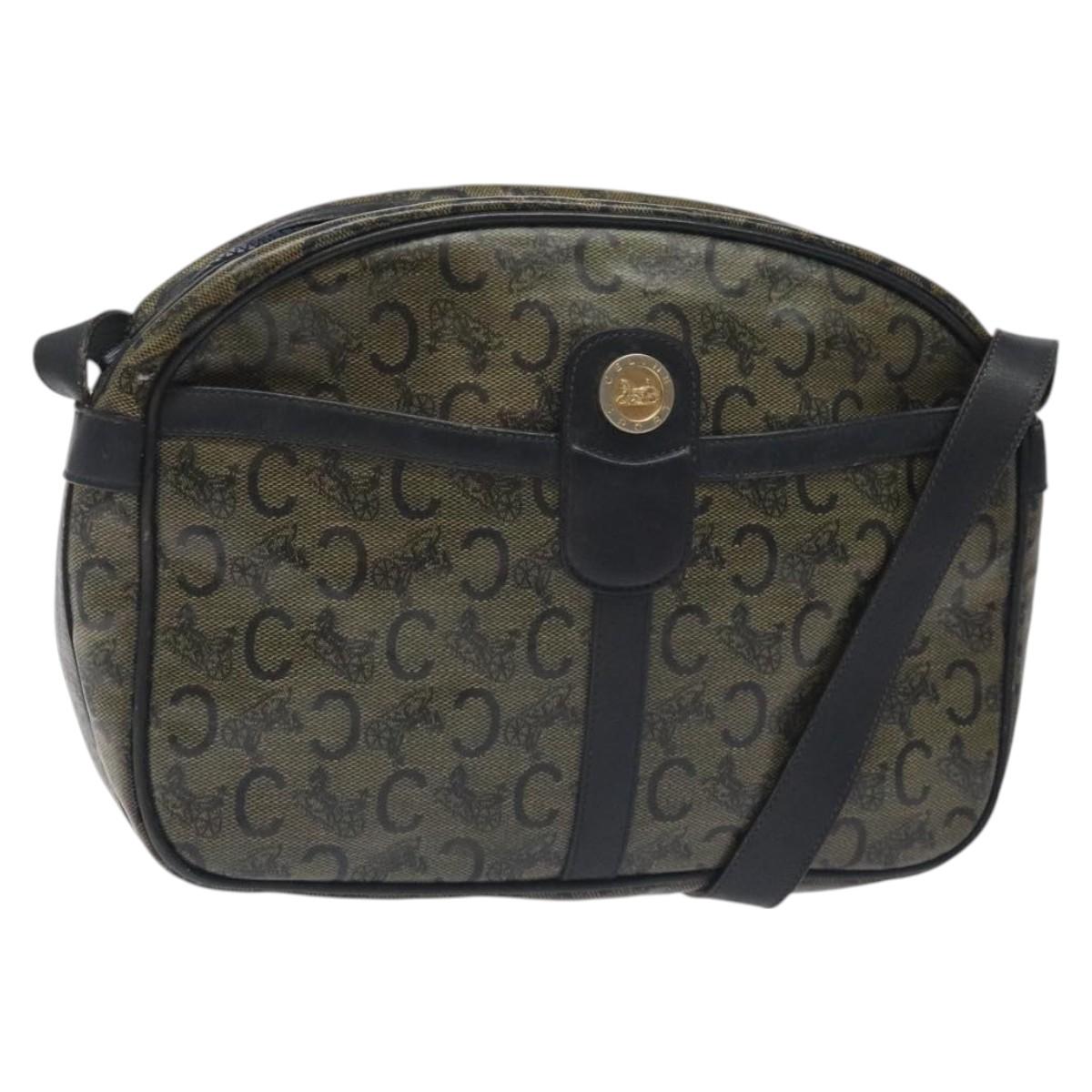 CELINE C Sulky Shoulder Bag PVC Navy Gold Auth 127311