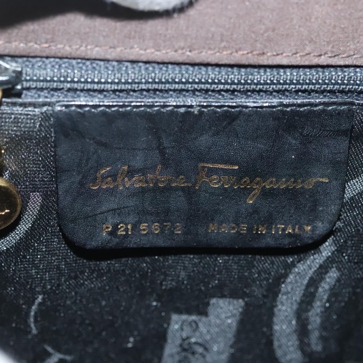 Salvatore Ferragamo Gancini Hand Bag Nylon 2way Brown Gold Auth 127313