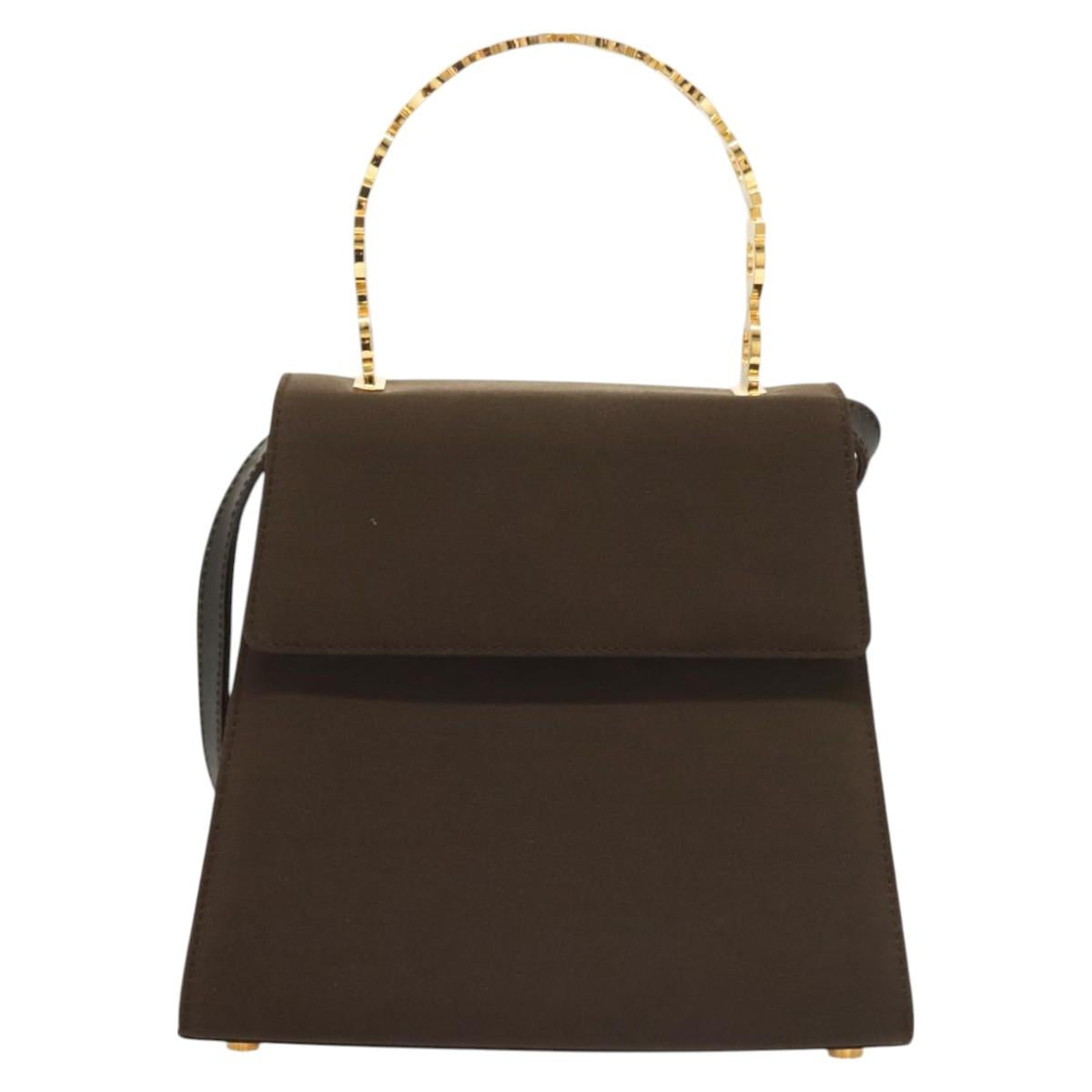 Salvatore Ferragamo Gancini Hand Bag Nylon 2way Brown Gold Auth 127313