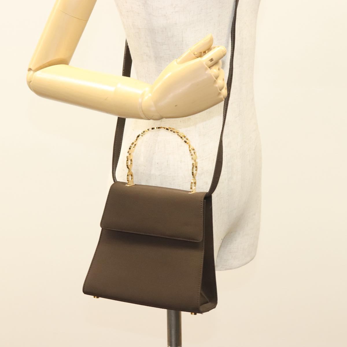 Salvatore Ferragamo Gancini Hand Bag Nylon 2way Brown Gold Auth 127313