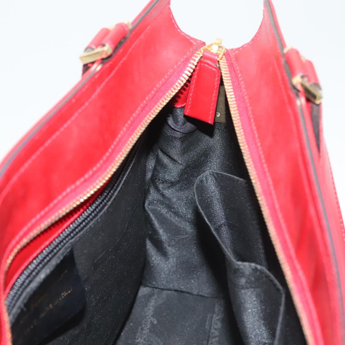 Salvatore Ferragamo Gancini Tote Bag Leather 2way Red Gold Auth 127314