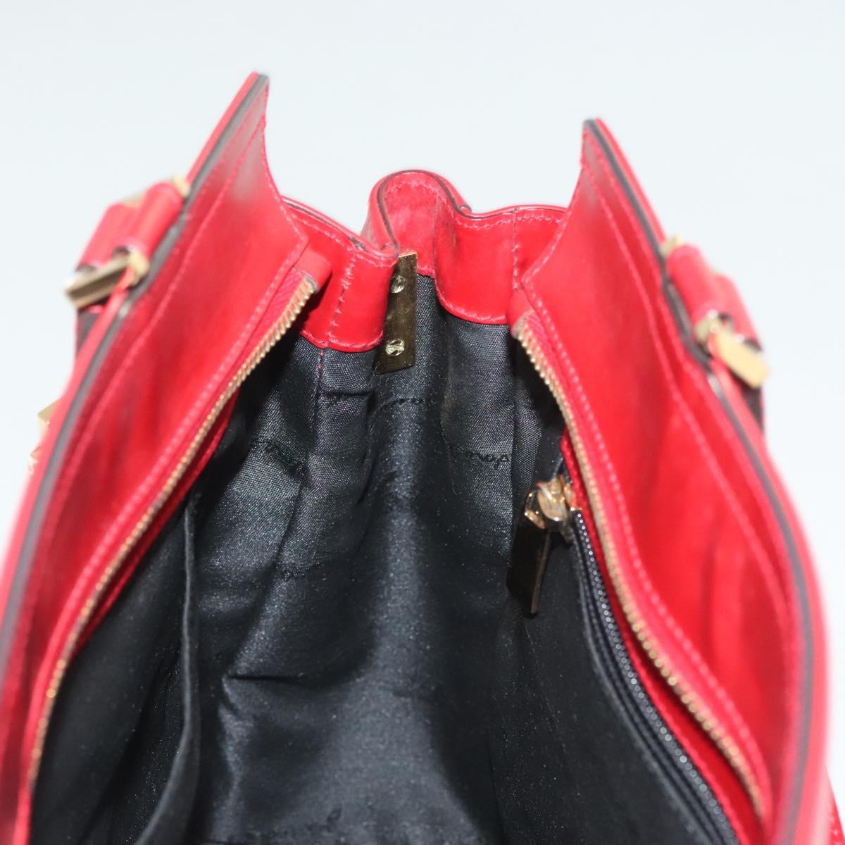 Salvatore Ferragamo Gancini Tote Bag Leather 2way Red Gold Auth 127314