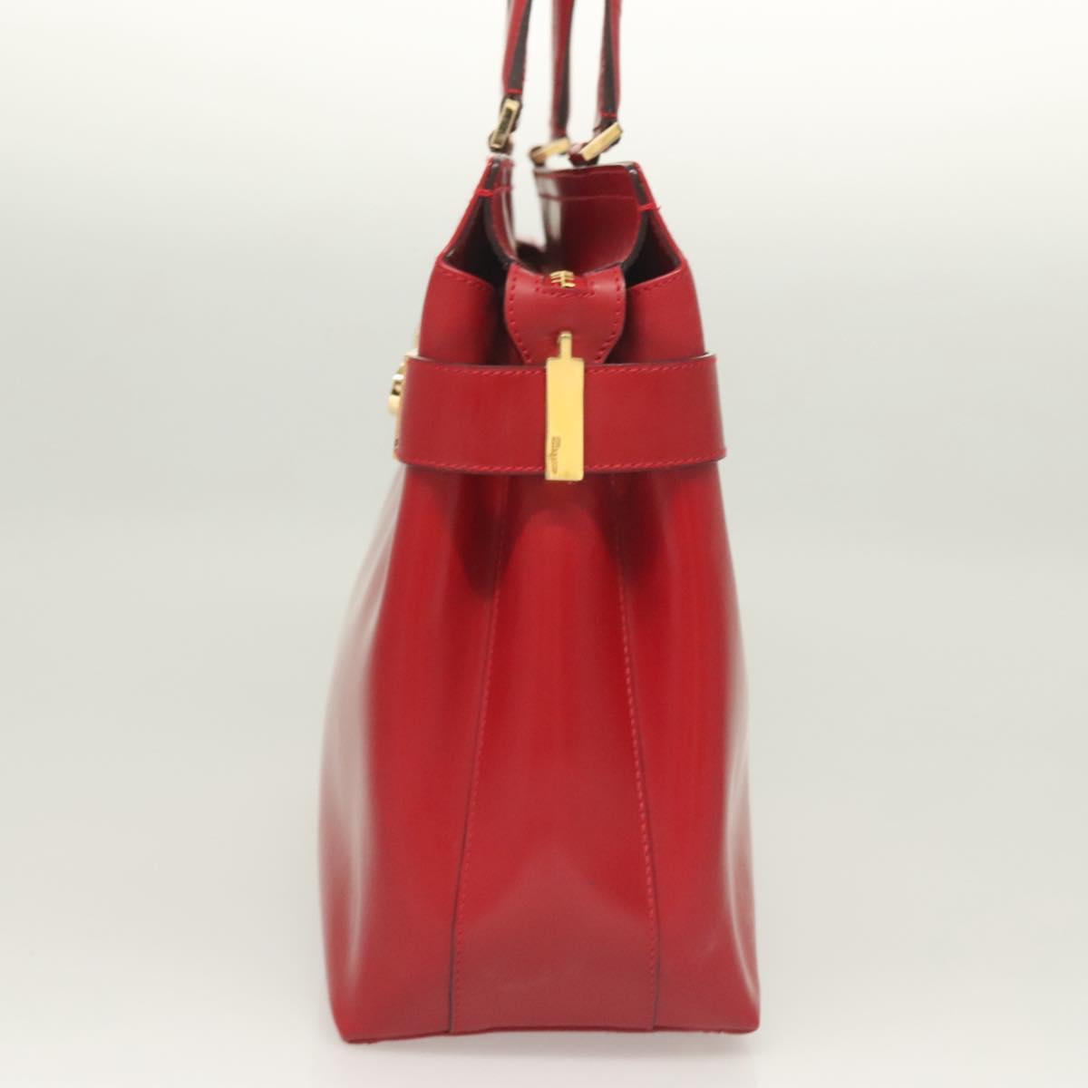 Salvatore Ferragamo Gancini Tote Bag Leather 2way Red Gold Auth 127314