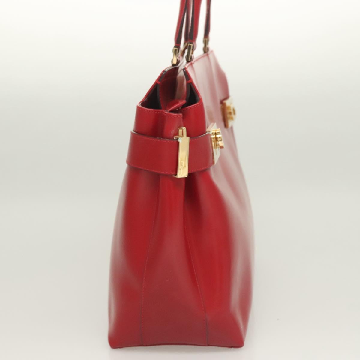Salvatore Ferragamo Gancini Tote Bag Leather 2way Red Gold Auth 127314