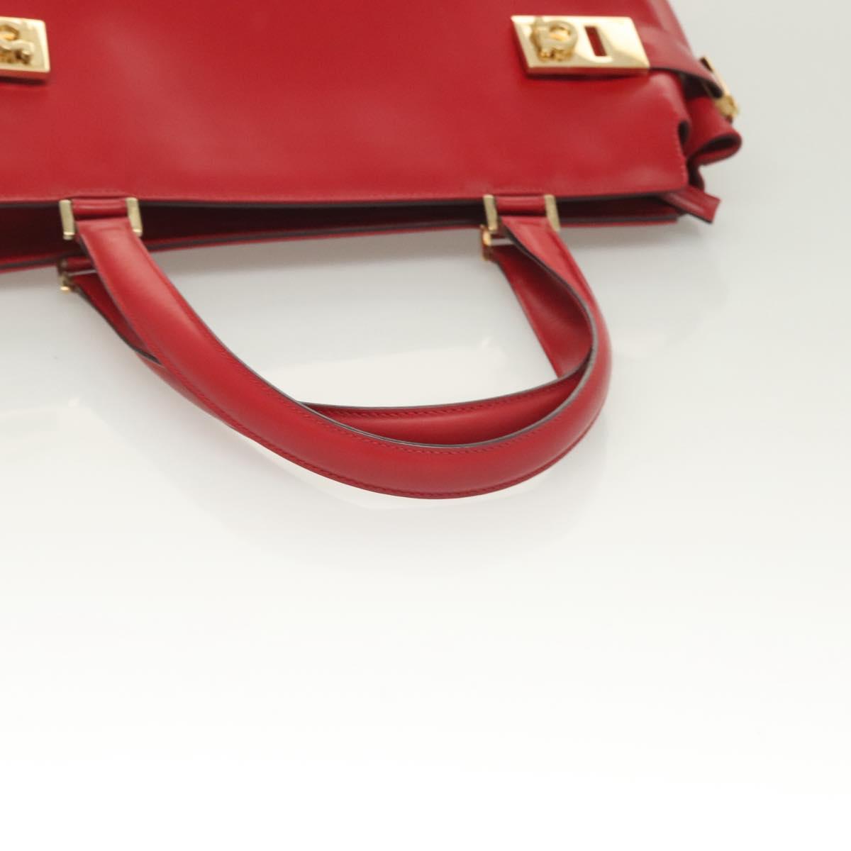 Salvatore Ferragamo Gancini Tote Bag Leather 2way Red Gold Auth 127314
