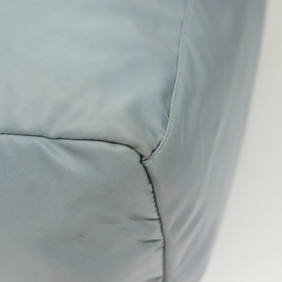 PRADA Boston Bag Nylon Light Blue Silver Auth 127318