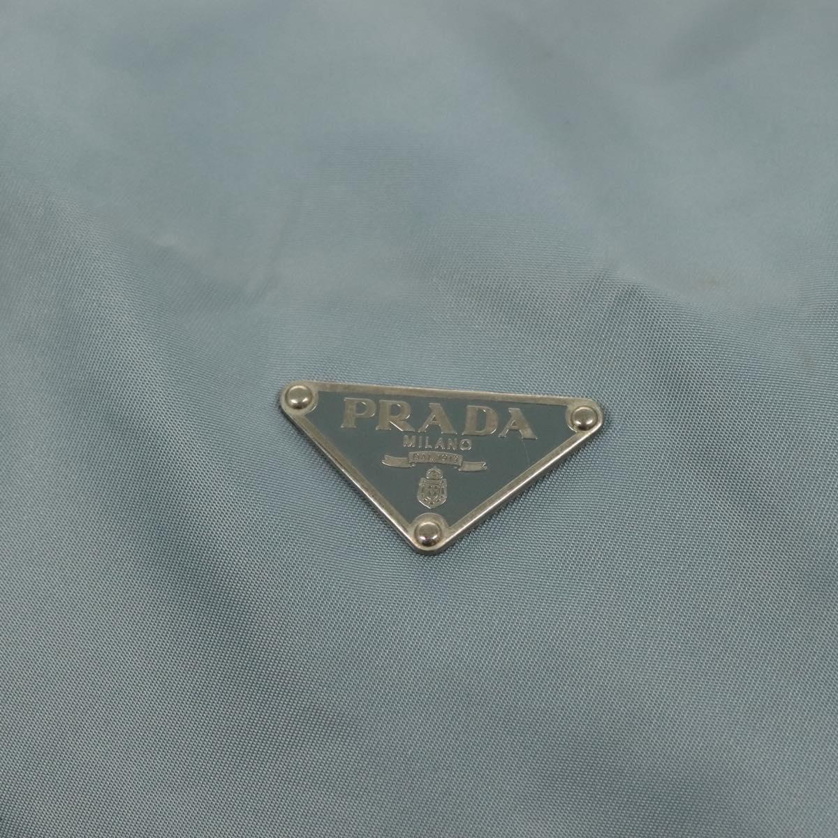 PRADA Boston Bag Nylon Light Blue Silver Auth 127318