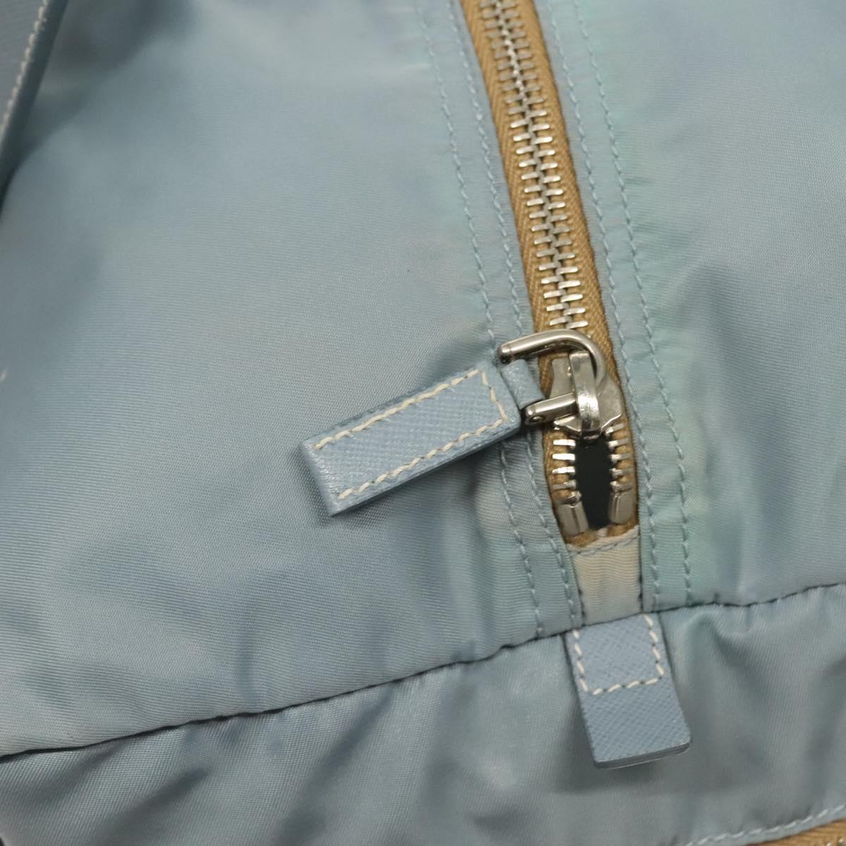 PRADA Boston Bag Nylon Light Blue Silver Auth 127318
