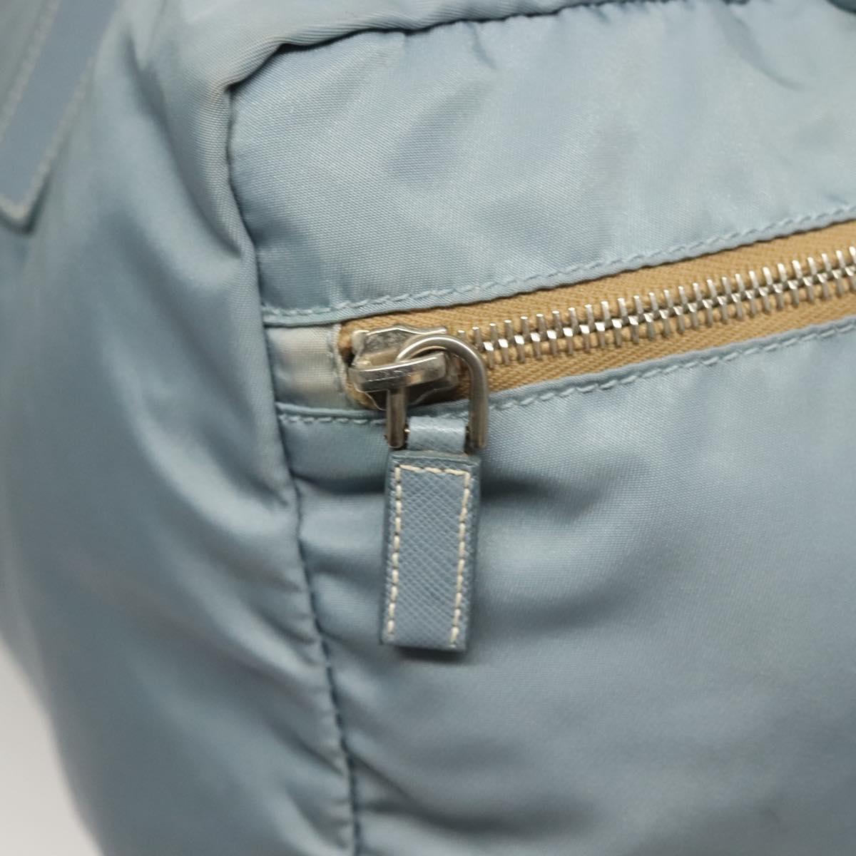 PRADA Boston Bag Nylon Light Blue Silver Auth 127318