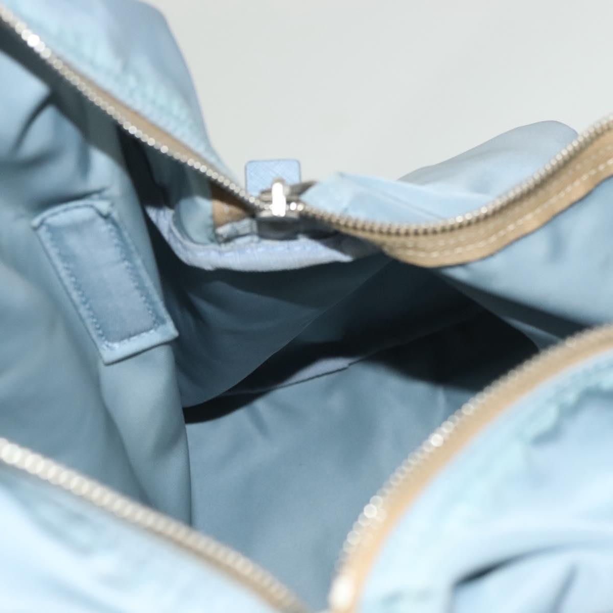 PRADA Boston Bag Nylon Light Blue Silver Auth 127318