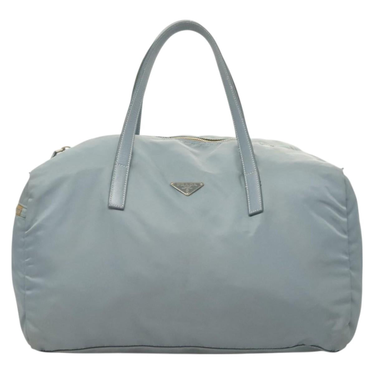 PRADA Boston Bag Nylon Light Blue Silver Auth 127318
