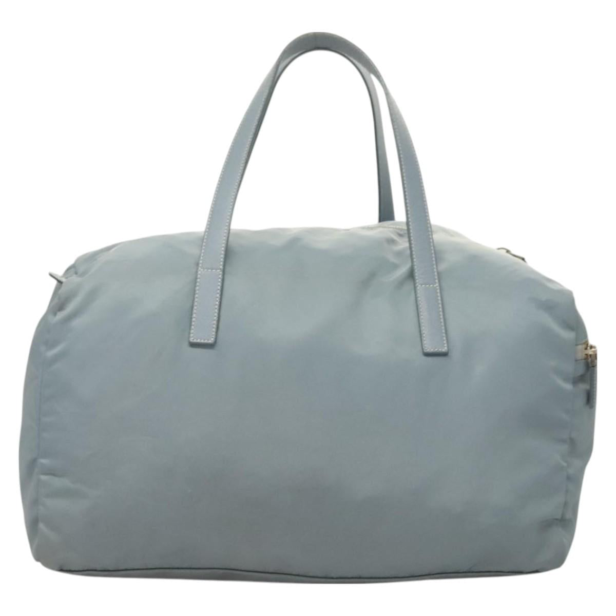 PRADA Boston Bag Nylon Light Blue Silver Auth 127318