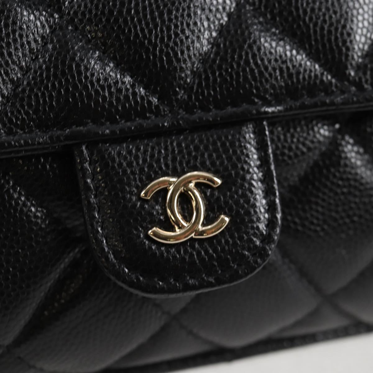 CHANEL Matelasse Chain Shoulder Bag Caviar Skin Black CC Auth 127322SAM