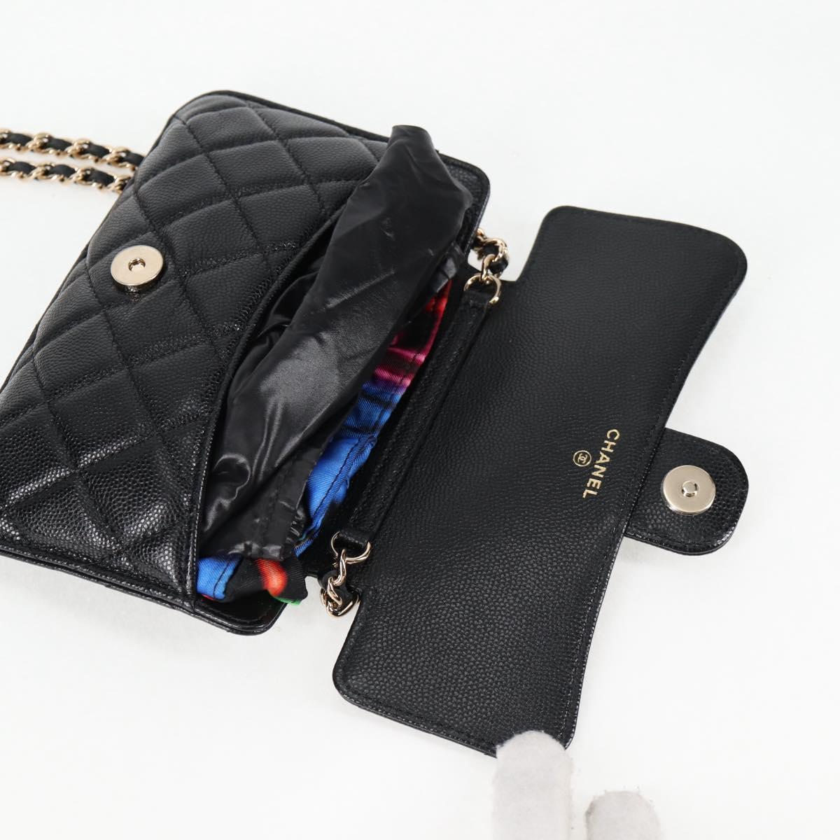 CHANEL Matelasse Chain Shoulder Bag Caviar Skin Black CC Auth 127322SAM