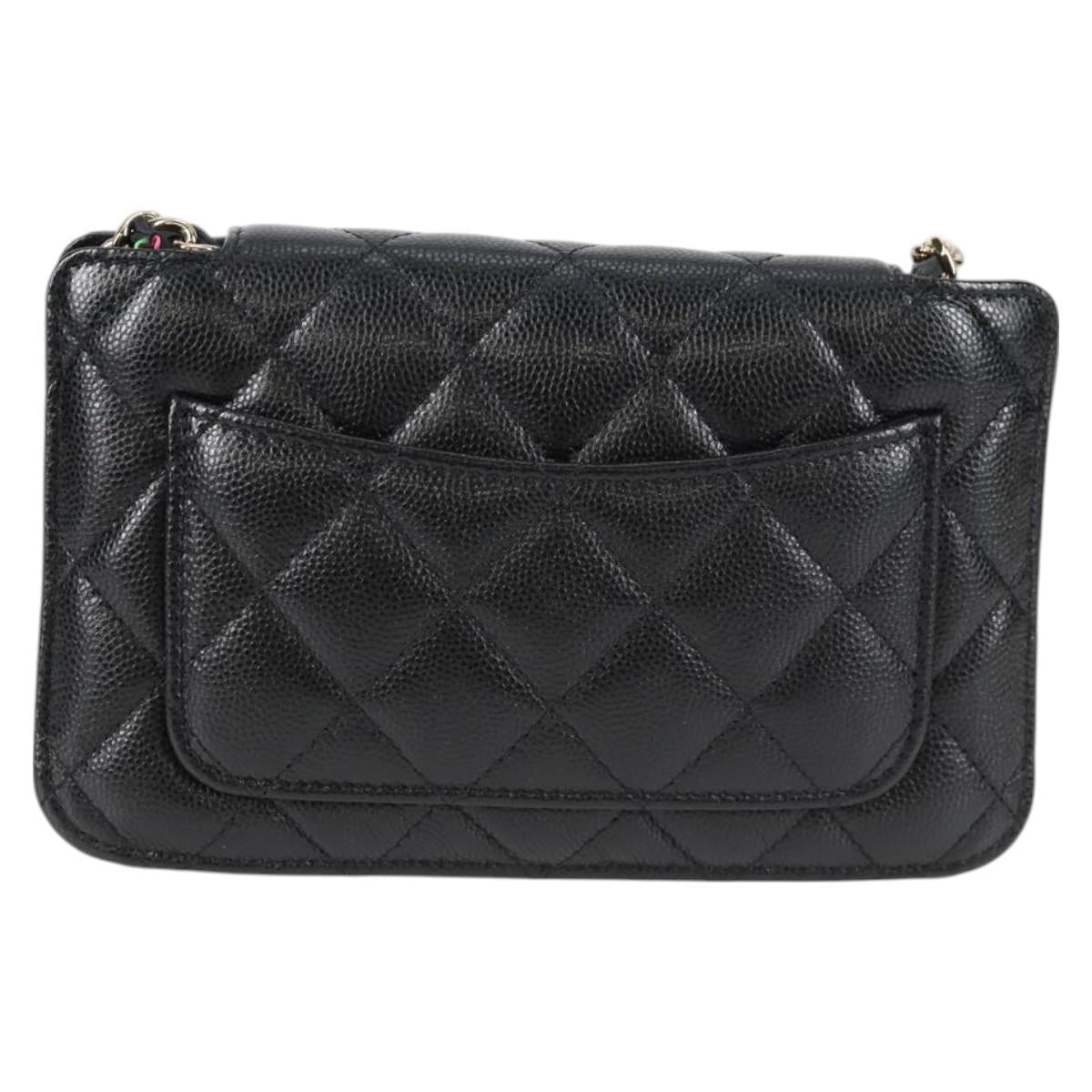 CHANEL Matelasse Chain Shoulder Bag Caviar Skin Black CC Auth 127322SAM