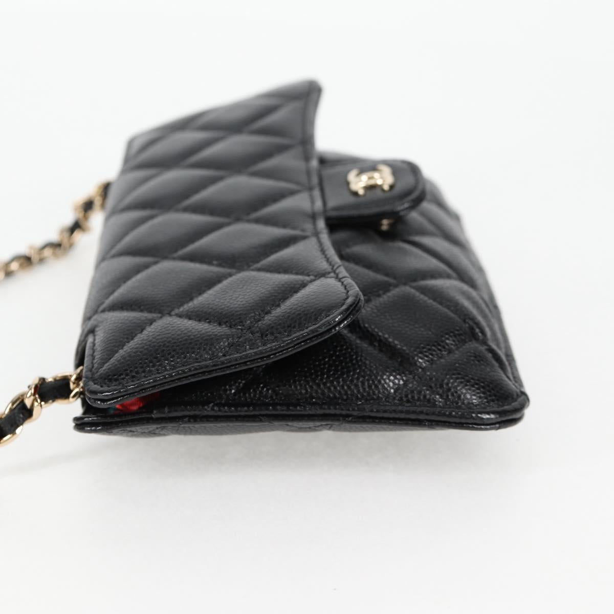 CHANEL Matelasse Chain Shoulder Bag Caviar Skin Black CC Auth 127322SAM