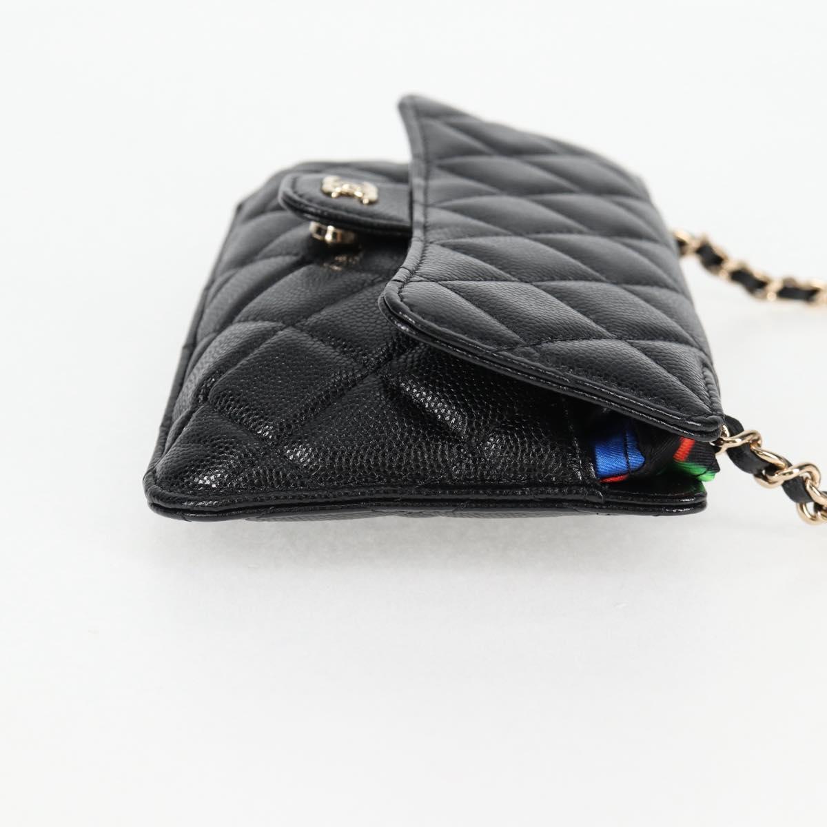 CHANEL Matelasse Chain Shoulder Bag Caviar Skin Black CC Auth 127322SAM