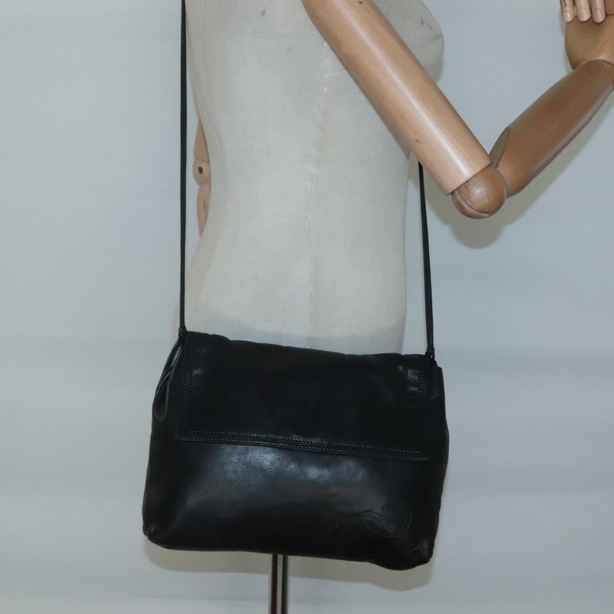 LOEWE Shoulder Bag Leather Black Gold Auth 127349