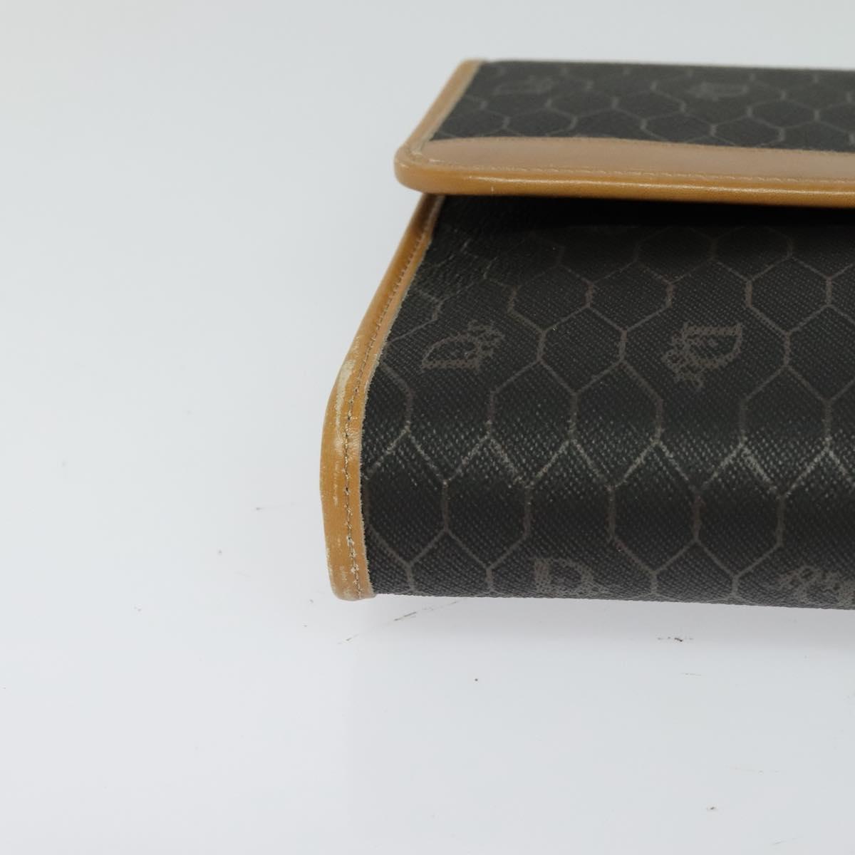 Christian Dior Honeycomb Canvas Chain Shoulder Bag PVC Black Gold Auth 127369