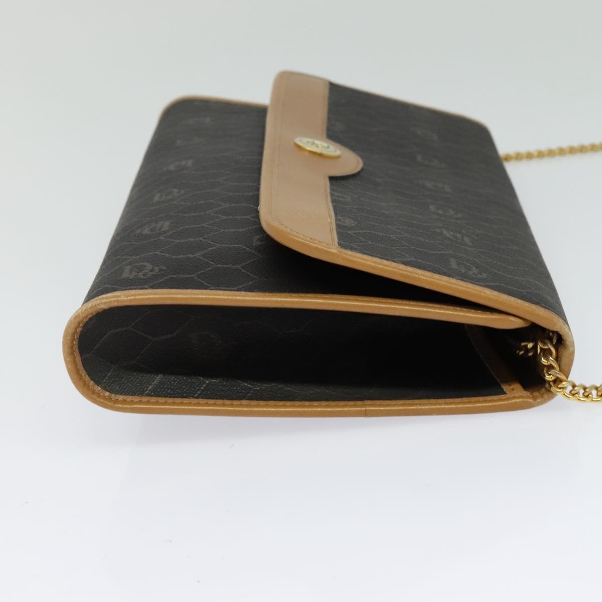 Christian Dior Honeycomb Canvas Chain Shoulder Bag PVC Black Gold Auth 127369