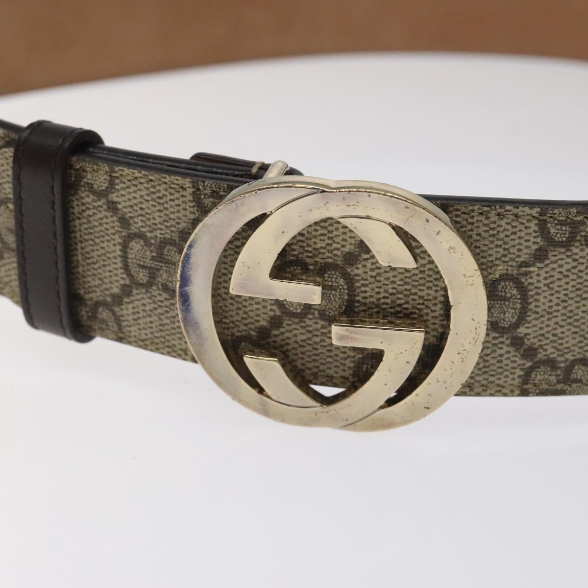 GUCCI Interlocking GG Supreme Belt PVC 39.4"" Beige Gold Auth 127371