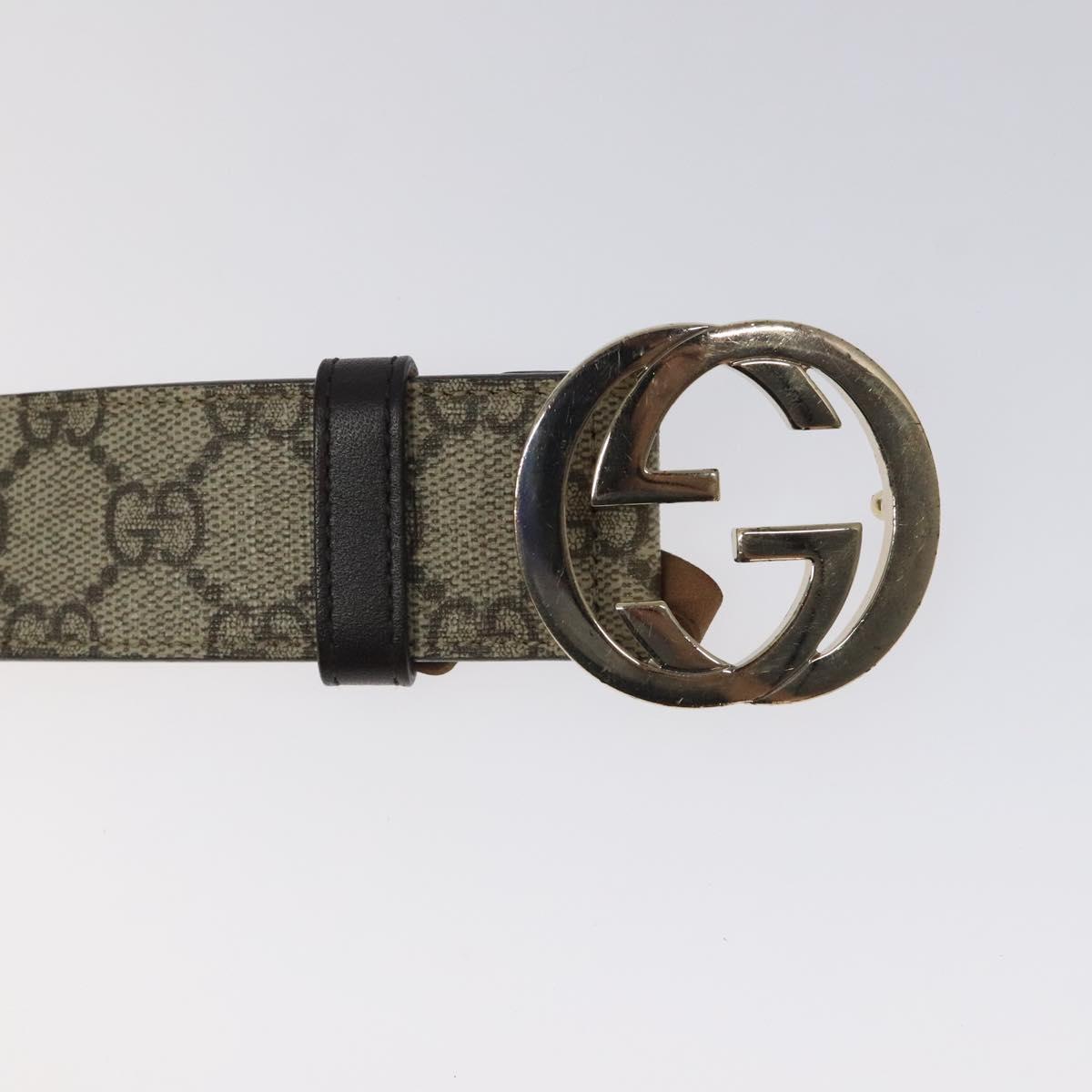 GUCCI Interlocking GG Supreme Belt PVC 39.4"" Beige Gold Auth 127371