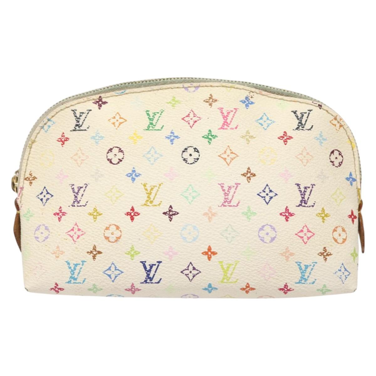 LOUIS VUITTON Monogram Multicolor Pochette Cosmetic White M47354 Auth 127372