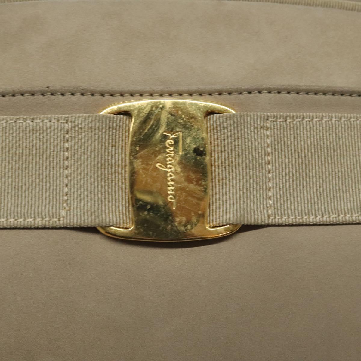 Salvatore Ferragamo Vala Shoulder Bag Suede Beige Gold Auth 127380