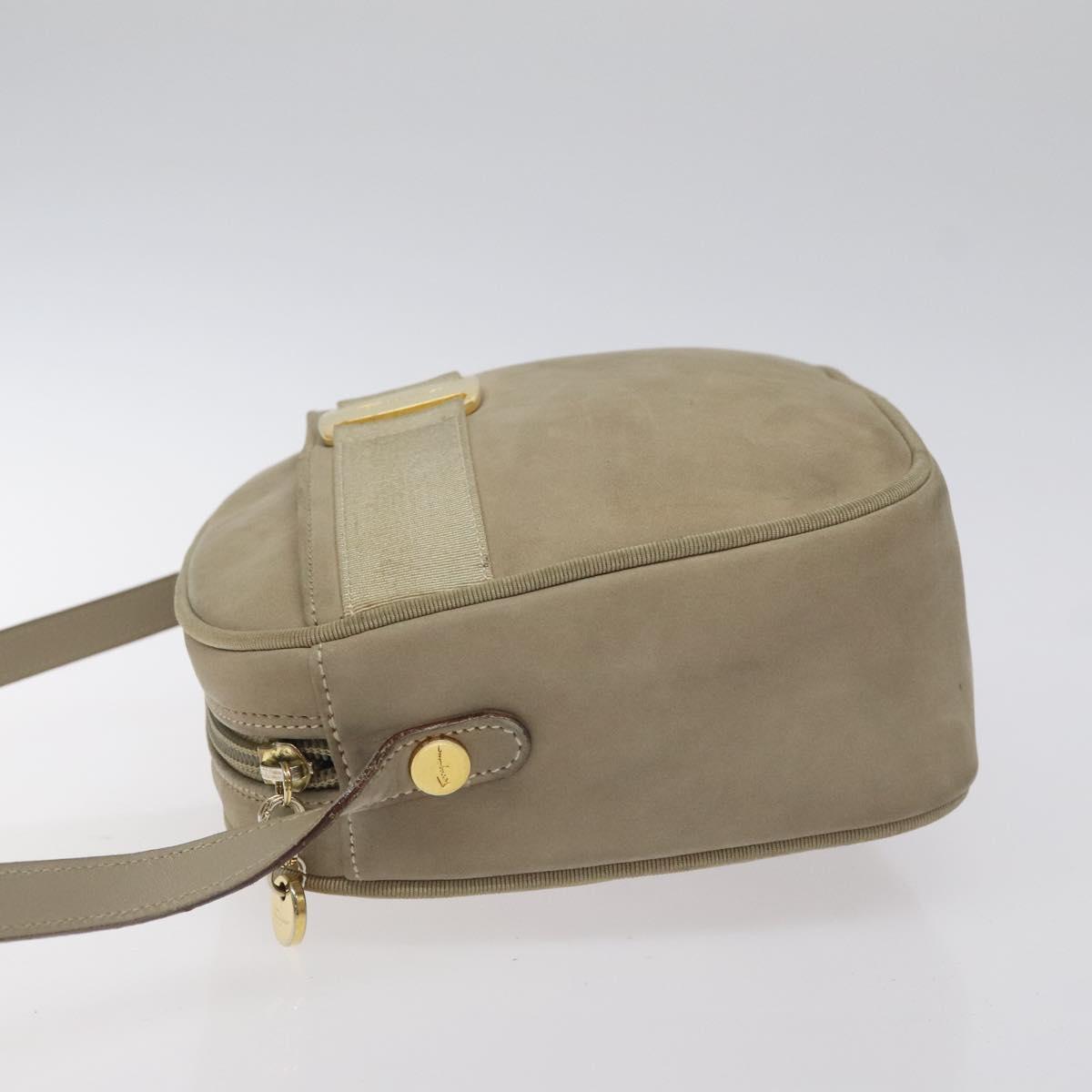Salvatore Ferragamo Vala Shoulder Bag Suede Beige Gold Auth 127380