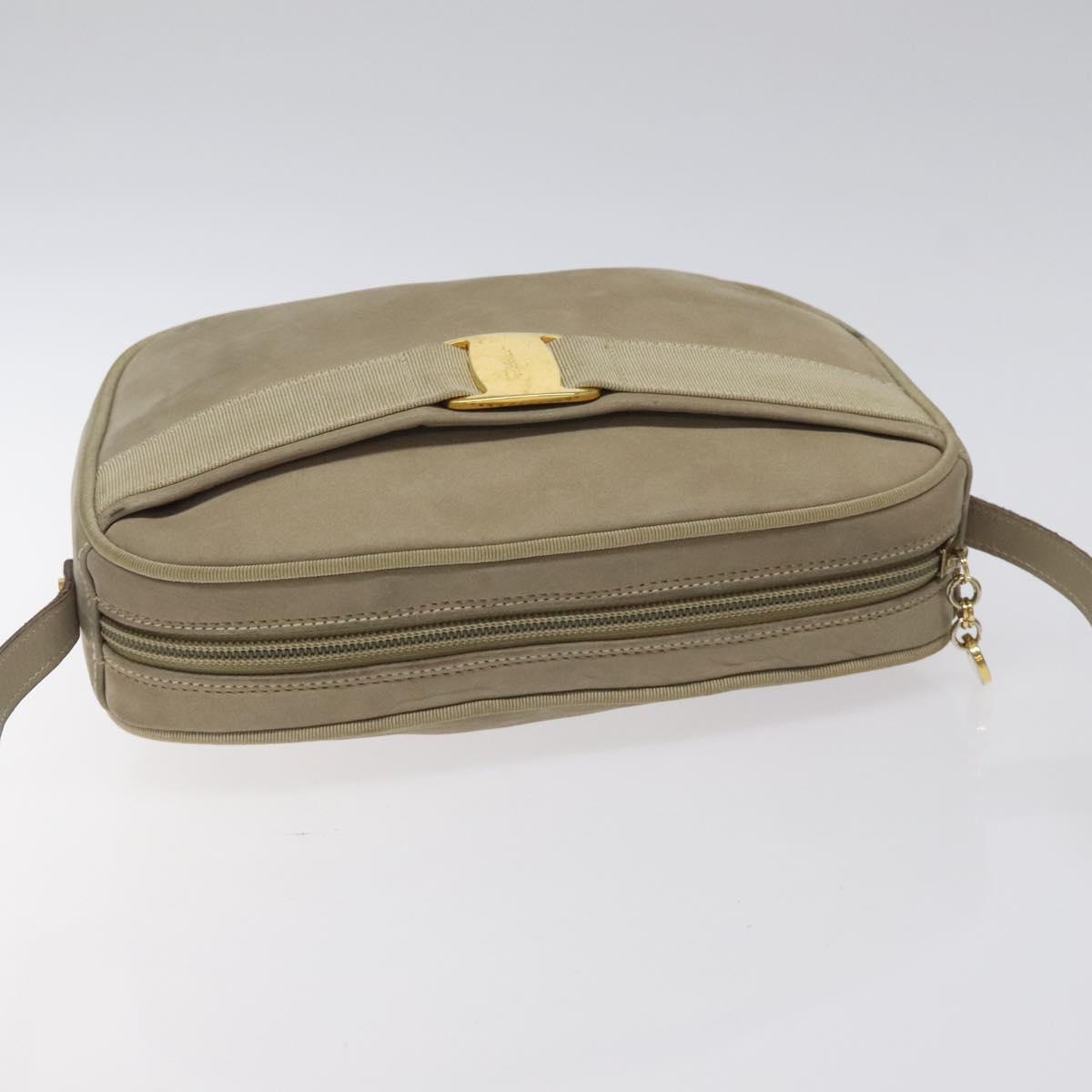 Salvatore Ferragamo Vala Shoulder Bag Suede Beige Gold Auth 127380