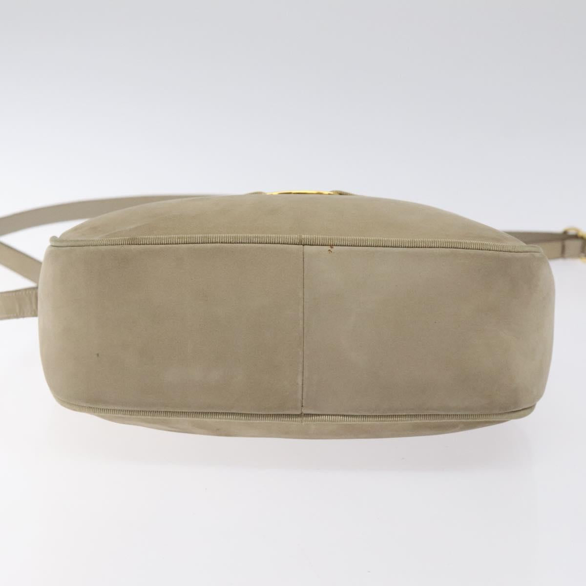 Salvatore Ferragamo Vala Shoulder Bag Suede Beige Gold Auth 127380