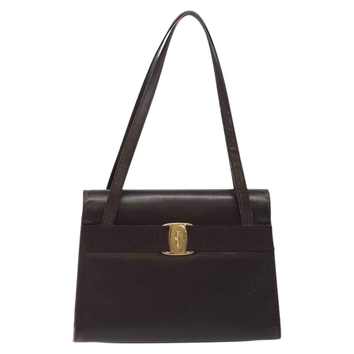 Salvatore Ferragamo Shoulder Bag Leather Brown Gold Auth 127385