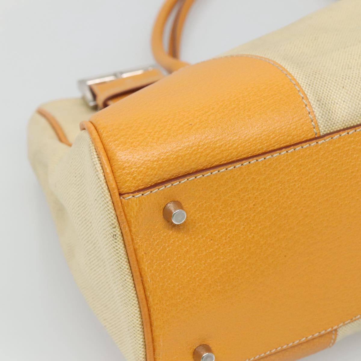 PRADA Hand Bag Canvas Beige Silver Auth 127392