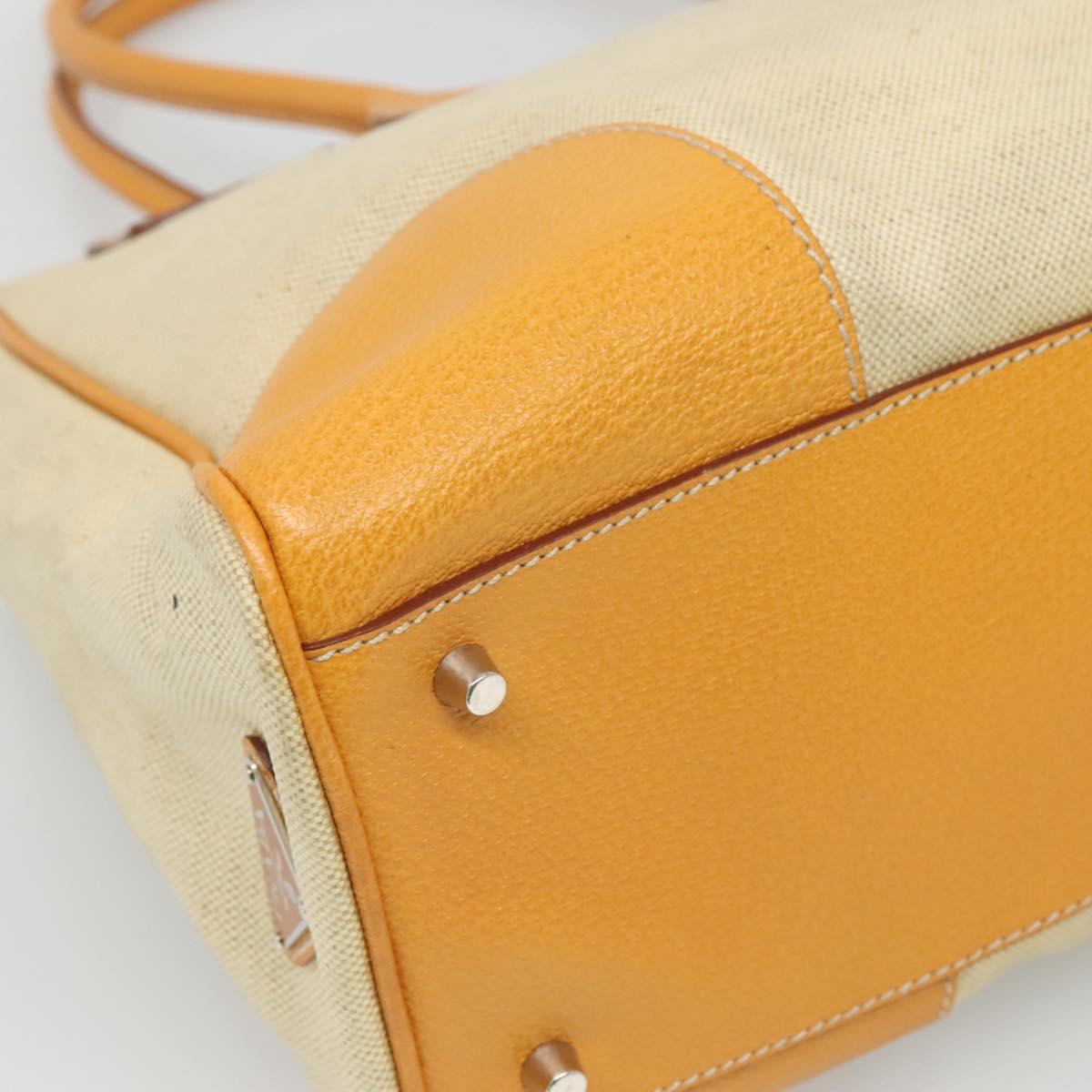 PRADA Hand Bag Canvas Beige Silver Auth 127392