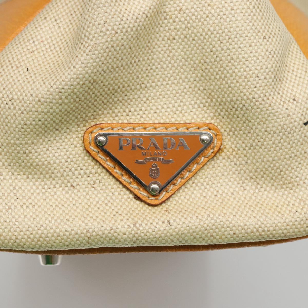 PRADA Hand Bag Canvas Beige Silver Auth 127392
