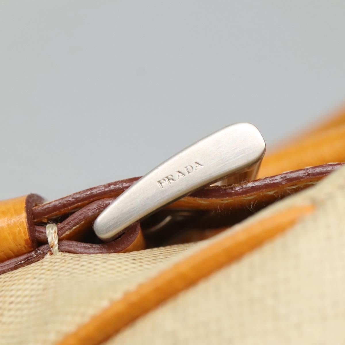PRADA Hand Bag Canvas Beige Silver Auth 127392