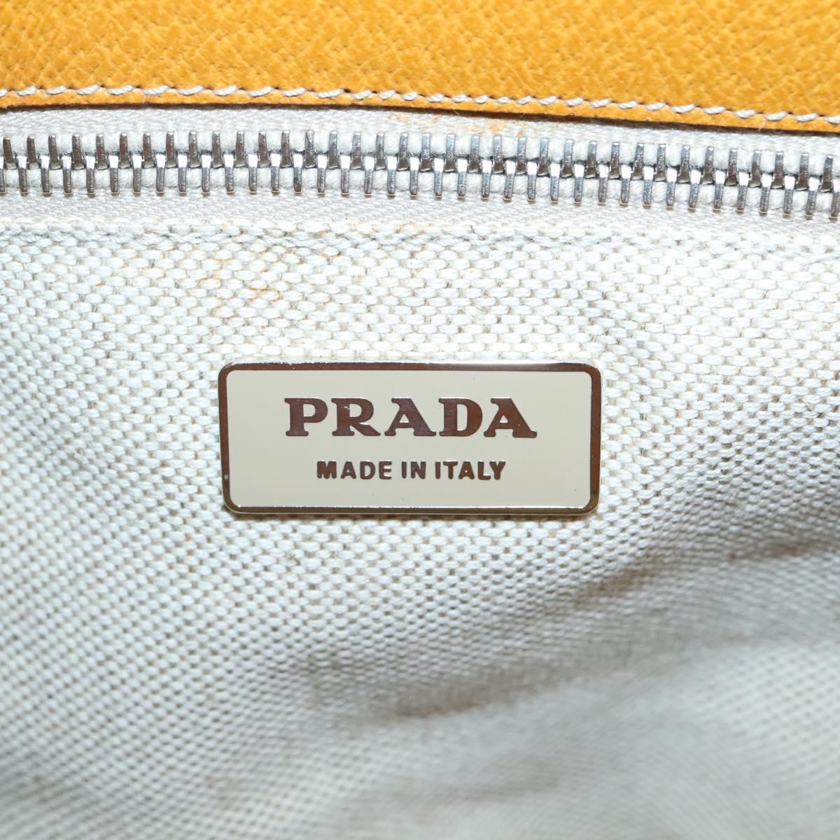 PRADA Hand Bag Canvas Beige Silver Auth 127392