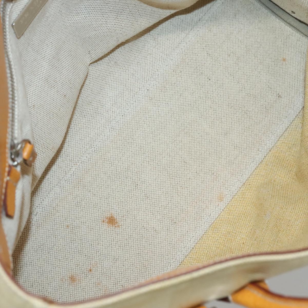 PRADA Hand Bag Canvas Beige Silver Auth 127392