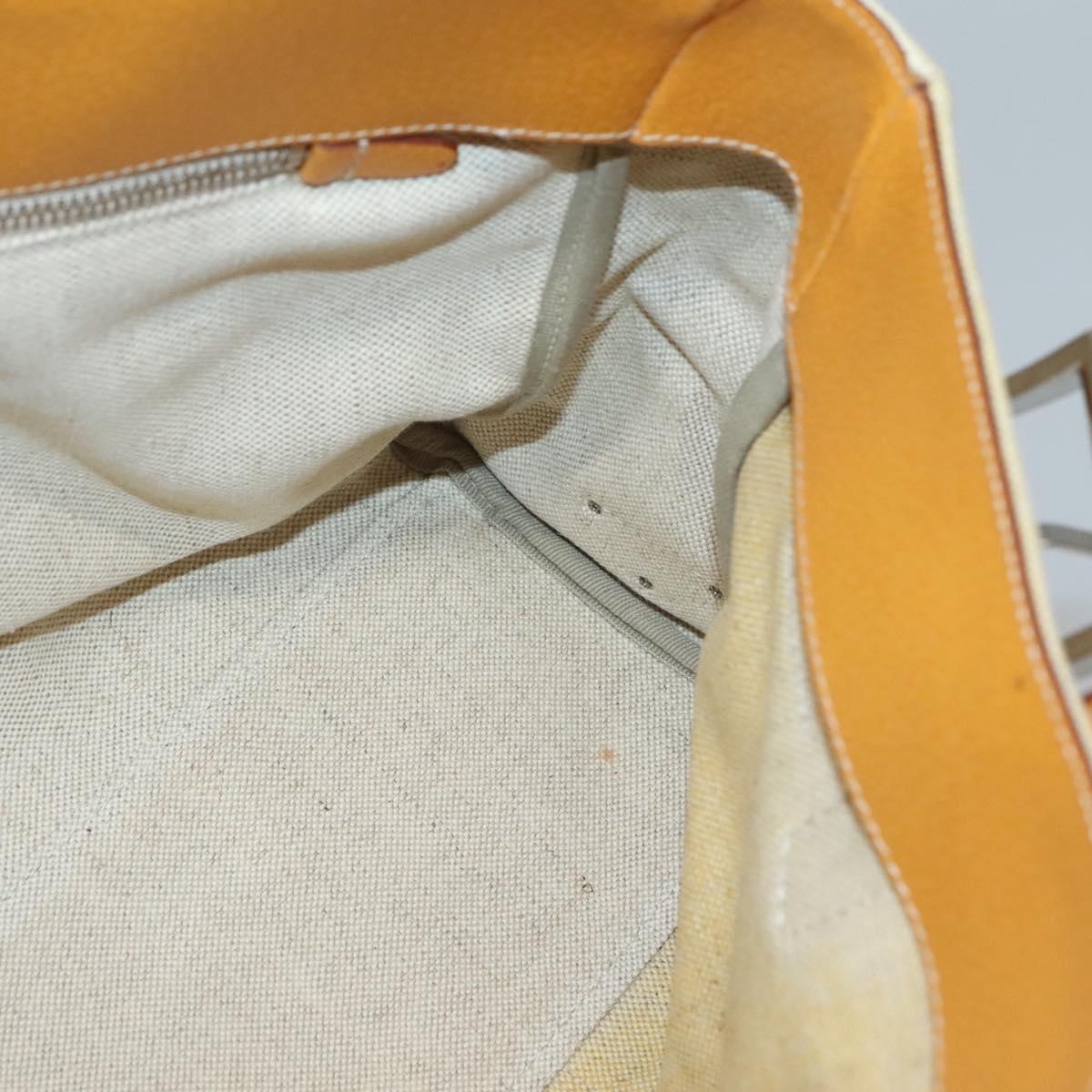 PRADA Hand Bag Canvas Beige Silver Auth 127392