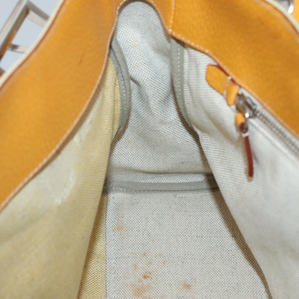 PRADA Hand Bag Canvas Beige Silver Auth 127392