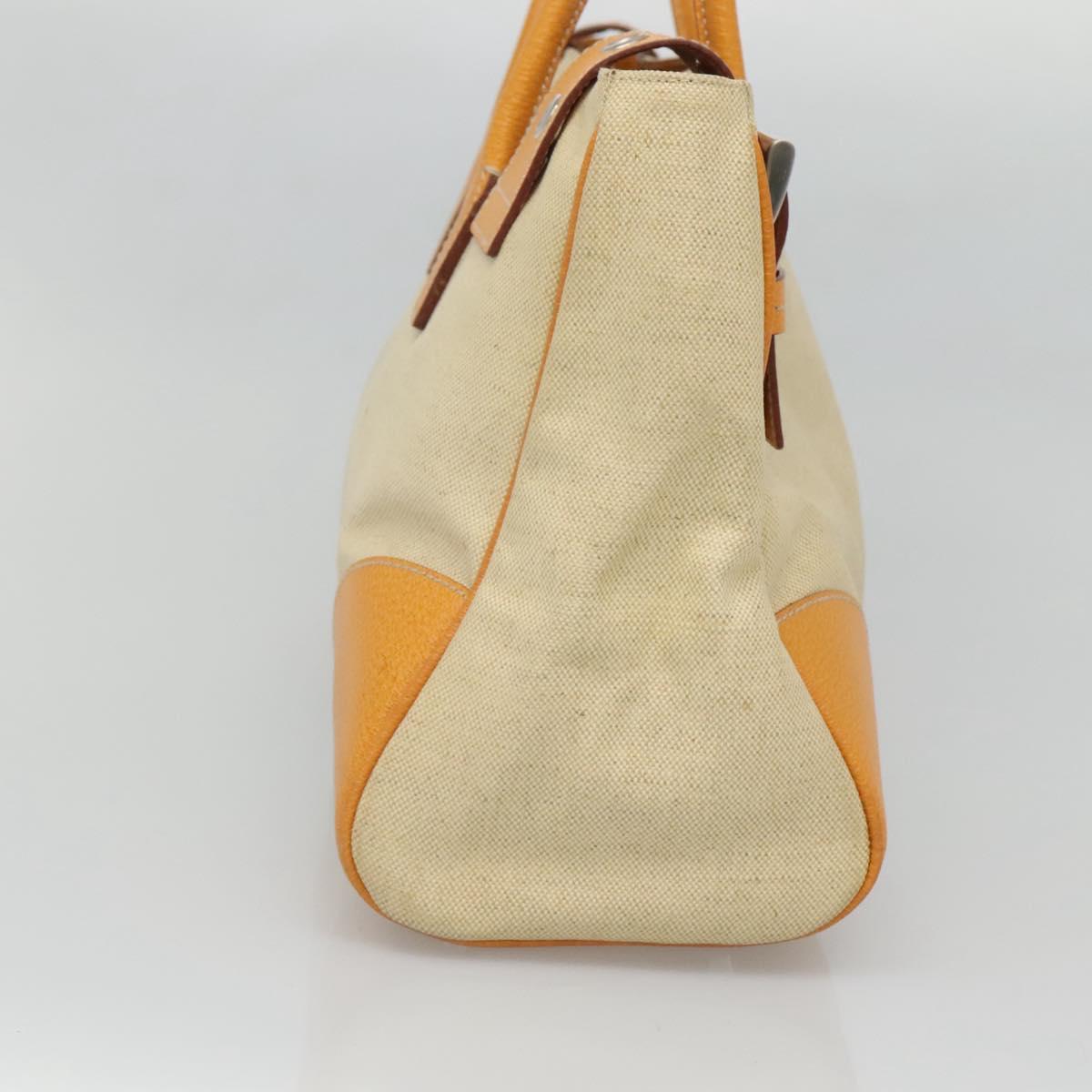 PRADA Hand Bag Canvas Beige Silver Auth 127392