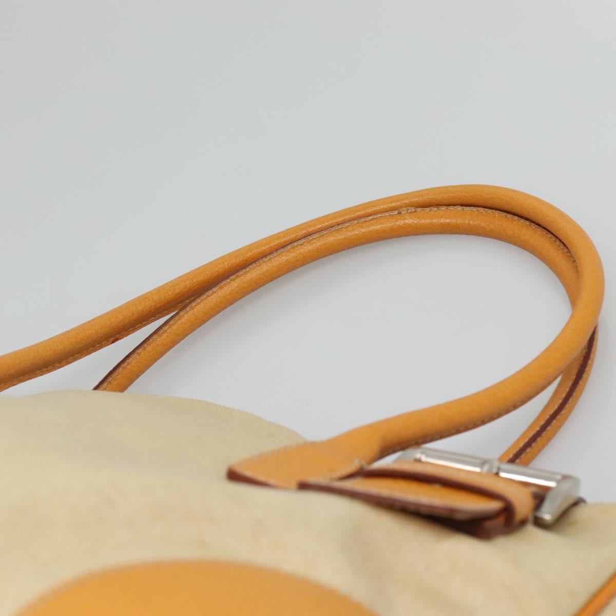 PRADA Hand Bag Canvas Beige Silver Auth 127392