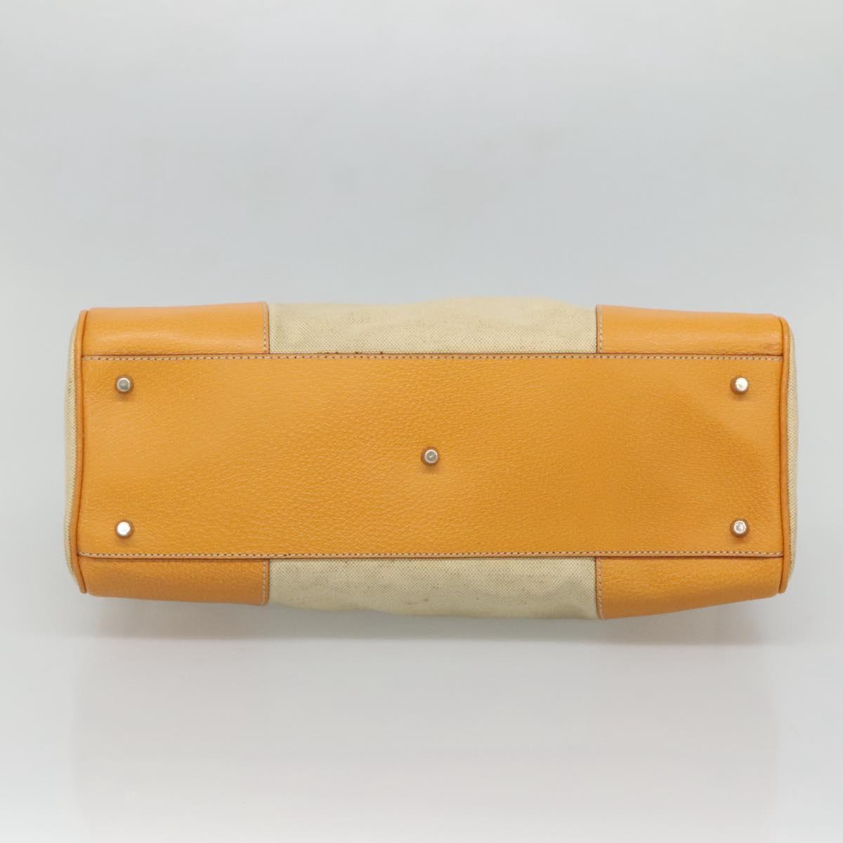 PRADA Hand Bag Canvas Beige Silver Auth 127392