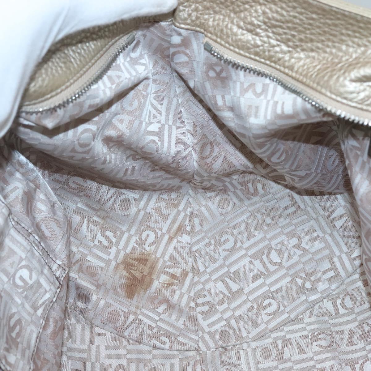 Salvatore Ferragamo Gancini Shoulder Bag Leather Gold Tone Silver Auth 127393