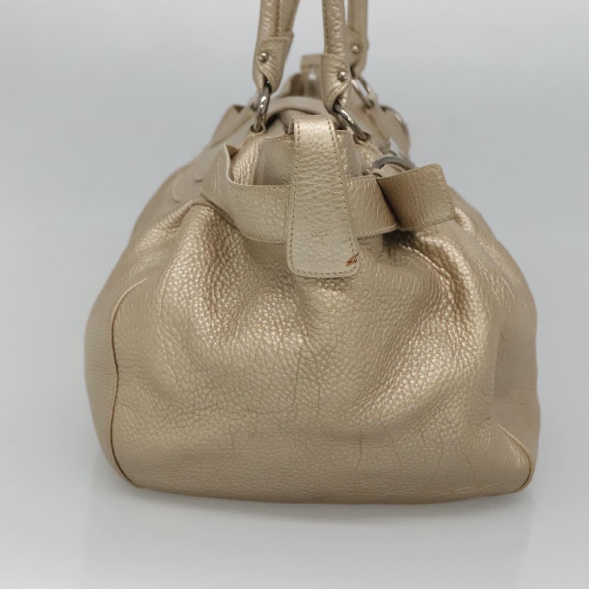 Salvatore Ferragamo Gancini Shoulder Bag Leather Gold Tone Silver Auth 127393