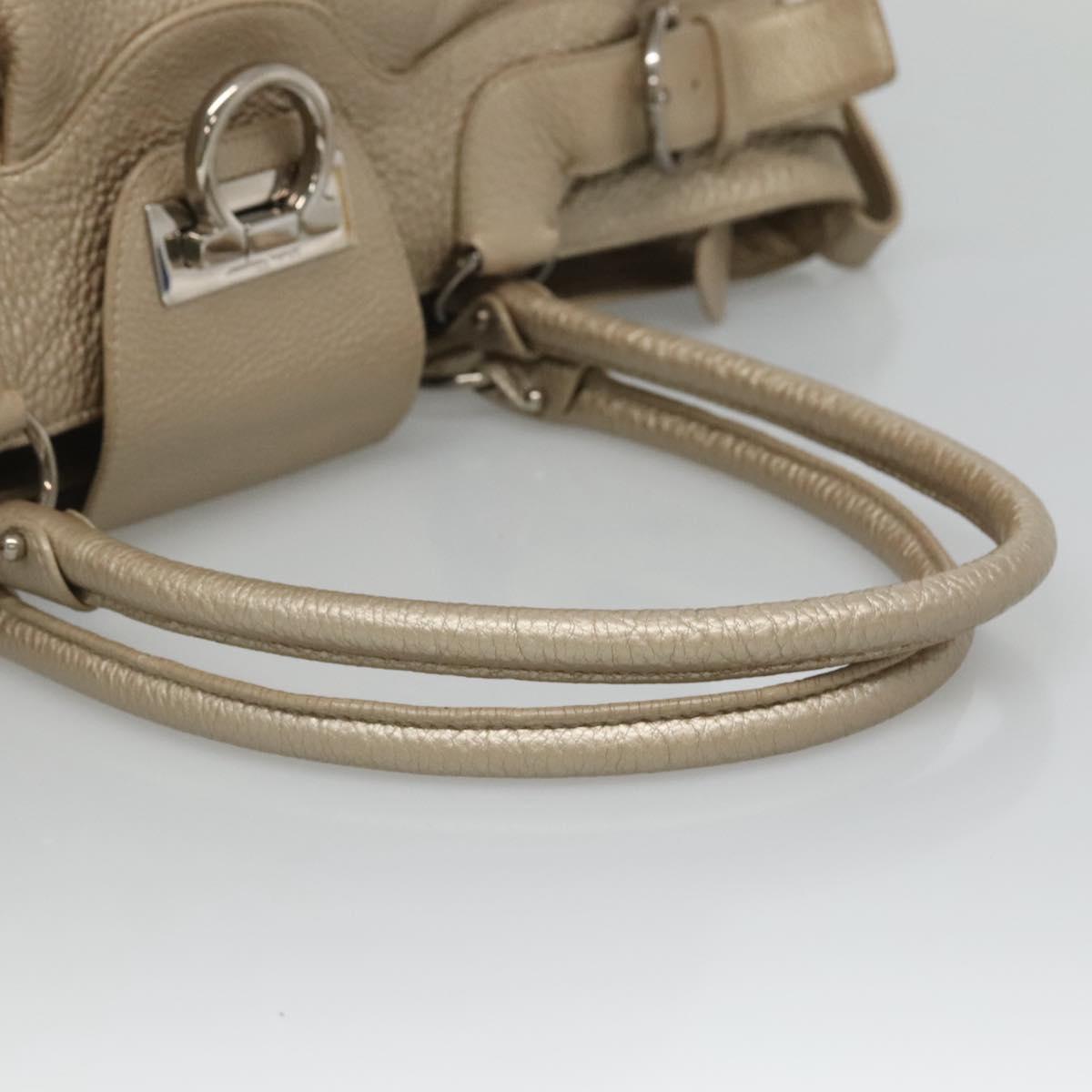 Salvatore Ferragamo Gancini Shoulder Bag Leather Gold Tone Silver Auth 127393
