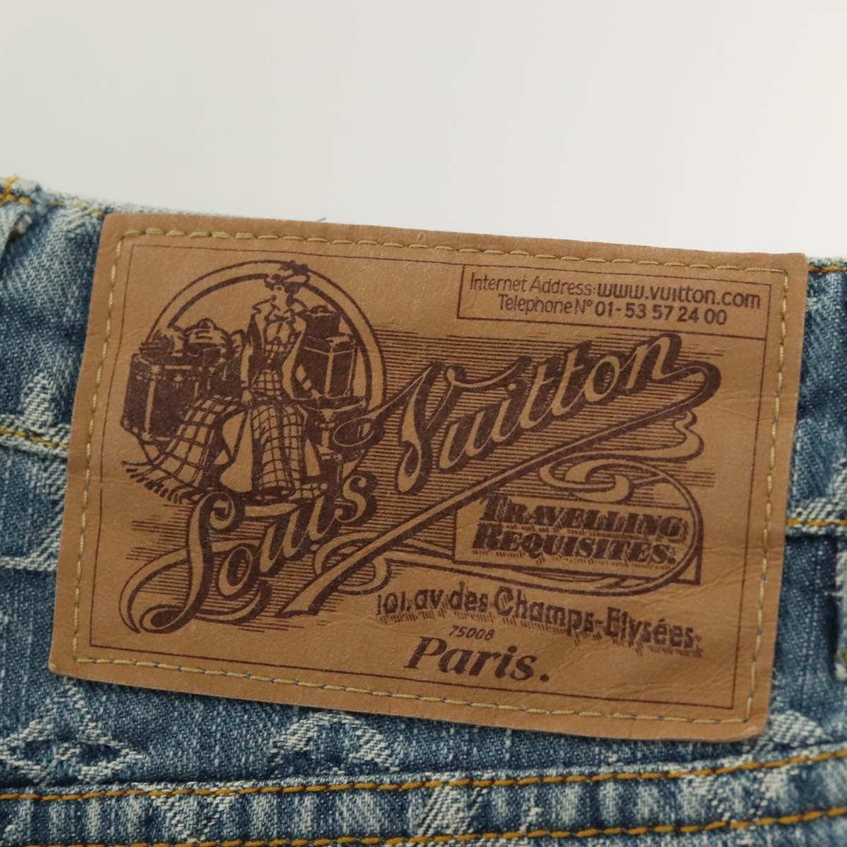 LOUIS VUITTON Monogram Denim Shorts Pants Blue LV Auth 127399M